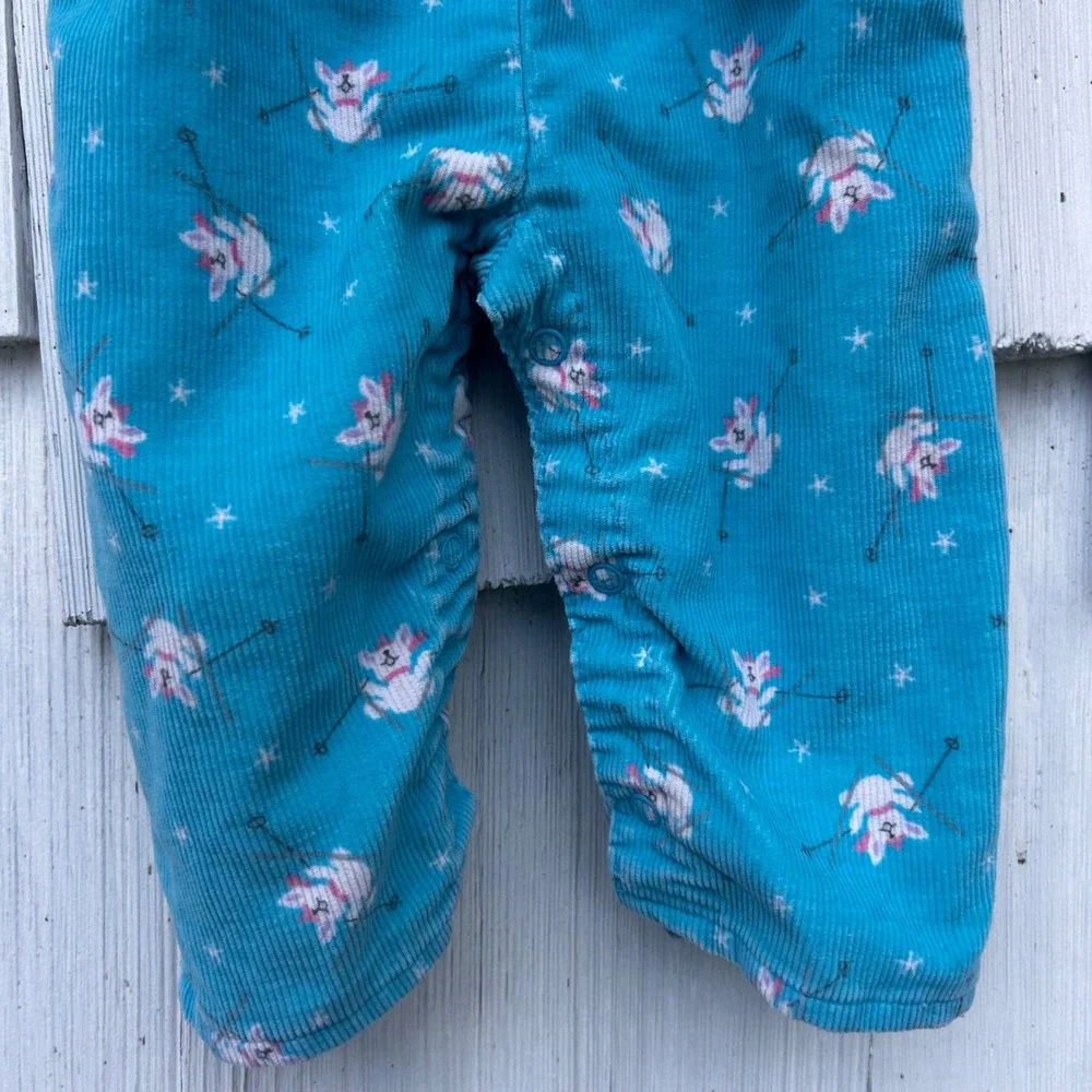 Vintage OshKosh B'gosh Baby Teal Bunny Corduroy Overalls Size 3/6‎ Months